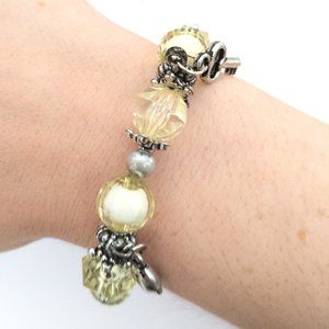 Beaded Stretch Charm Bracelet Yellow Silver Tone Star Key Feather Moon Dolphin